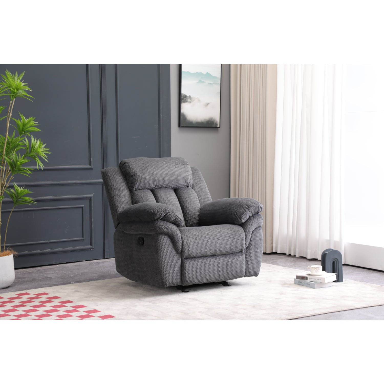 Sillón reclinable gris oscuro con diseño moderno y cómodo, ideal para cualquier sala de estar
